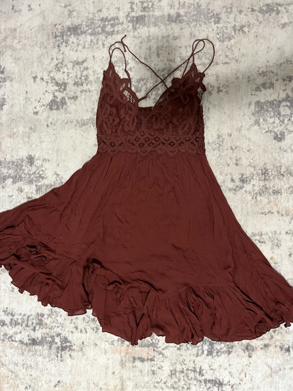 Lace Bodice Spaghetti Strap Mini Dress - Deep Burgundy